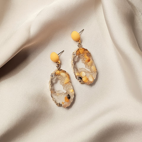 Amorphous Grey Rock and Pearl Earrings