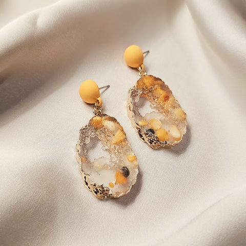 Amorphous Grey Rock and Pearl Earrings