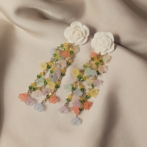 Romantic Sweet Flower Long Dangle Drop Earrings