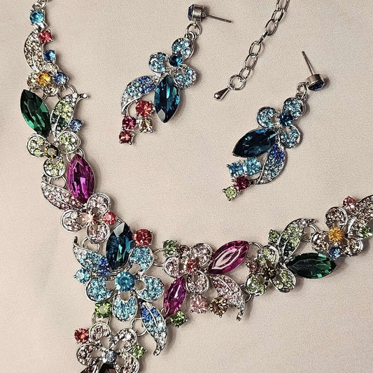 Eden Rhinestone & Bead Drop Necklace & Earring Set - Multicolor - FAH Jewelry