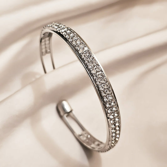 Elegant Crystal Cuff Silver Bracelet - FAH Jewelry