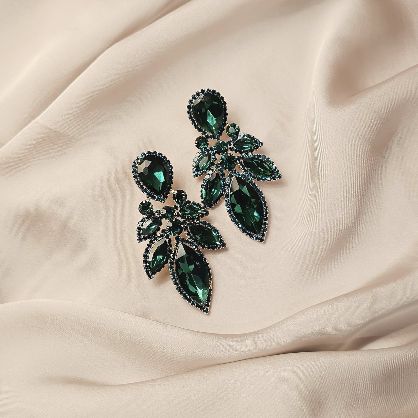 Emerald Green Crystal Rhinestone Wedding Drop Dangle Earring - FAH Jewelry