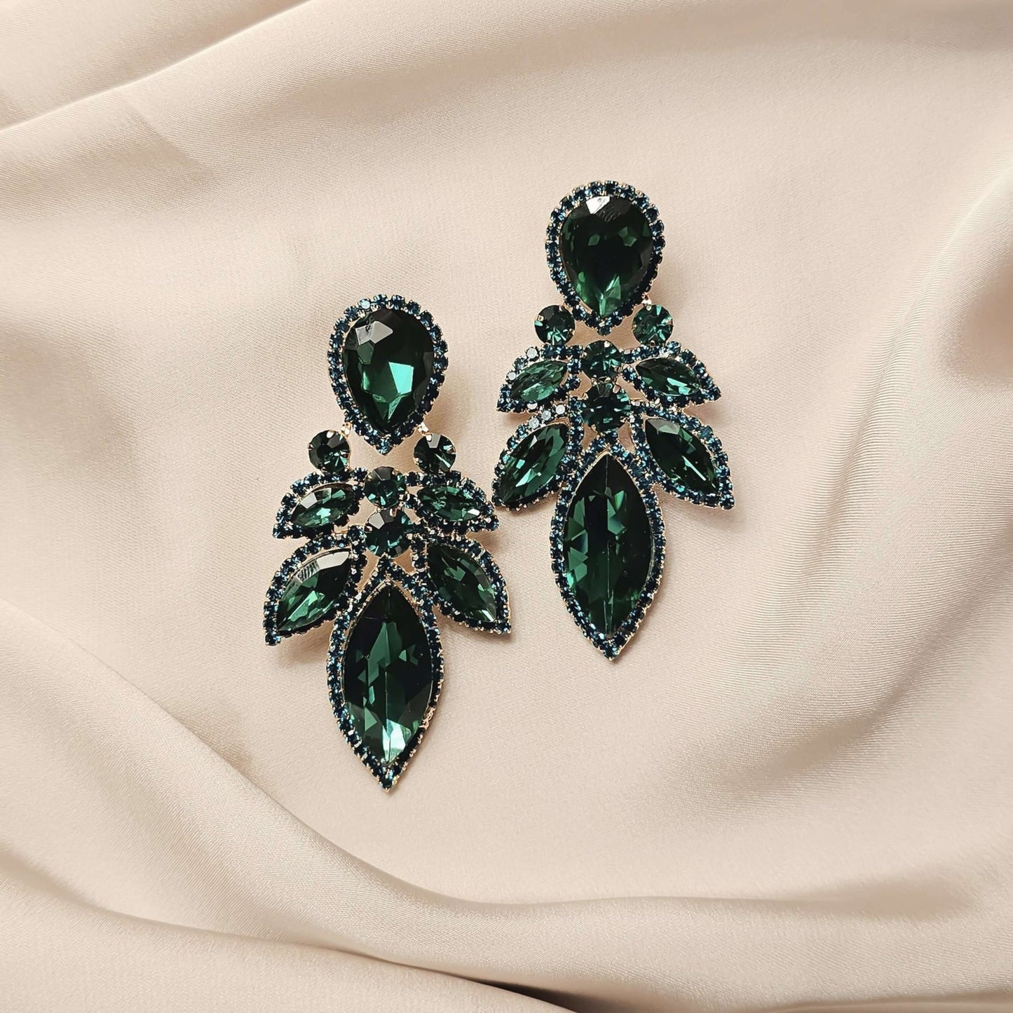 Emerald Green Crystal Rhinestone Wedding Drop Dangle Earring - FAH Jewelry