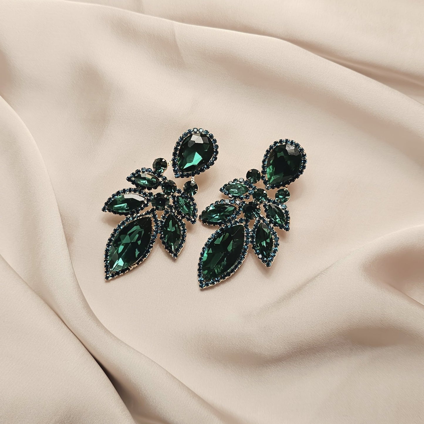 Emerald Green Crystal Rhinestone Wedding Drop Dangle Earring - FAH Jewelry