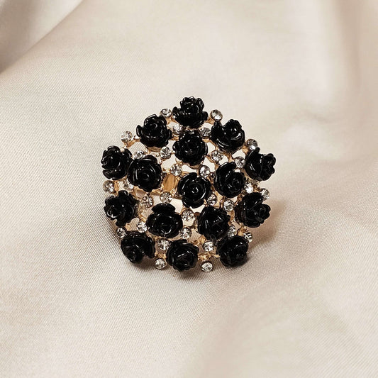 Flower & Rhinestone Decor Ring - FAH Jewelry