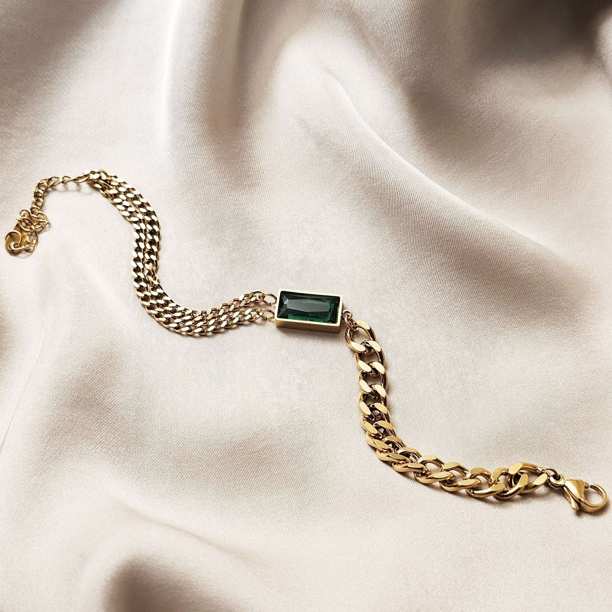 Geometric Green Emerlad Decorative Opening Adjustable Bracelet - FAH Jewelry