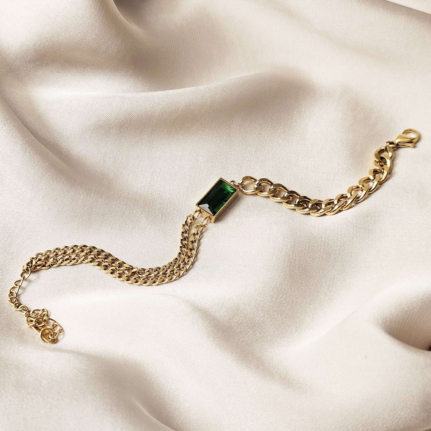 Geometric Green Emerlad Decorative Opening Adjustable Bracelet - FAH Jewelry