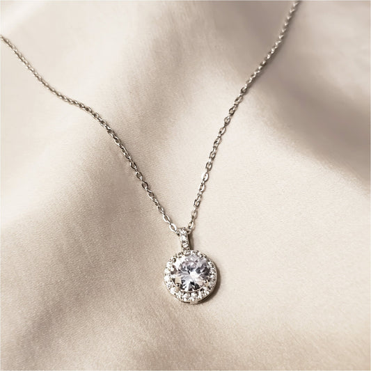 Gleaming Halo Circle Silver Pendant - FAH Jewelry