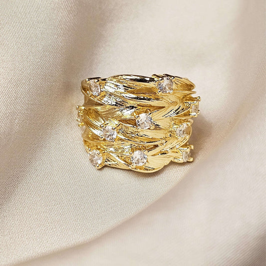 Huitan Hyperbole Wide Luxury Twist Design Ring - FAH Jewelry