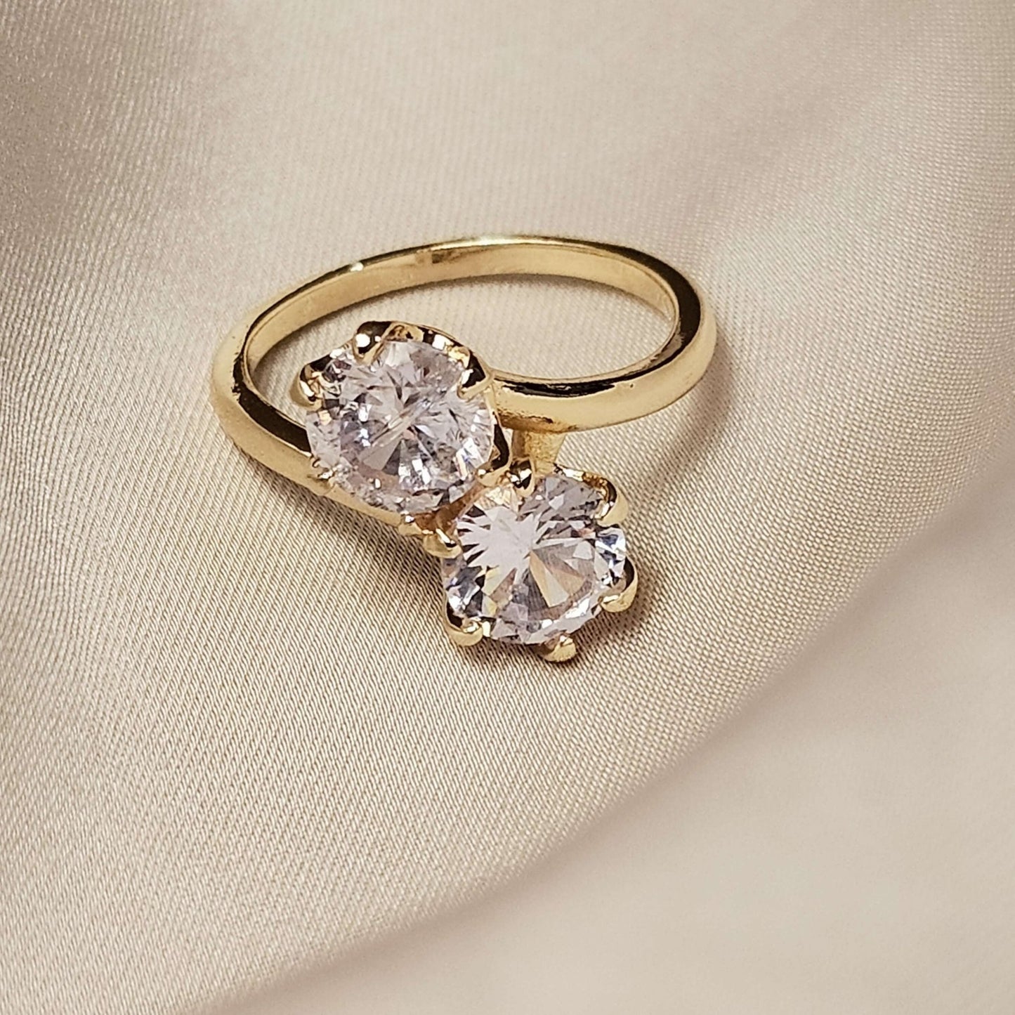 Huretailers - Cubic double round gold ring - FAH Jewelry