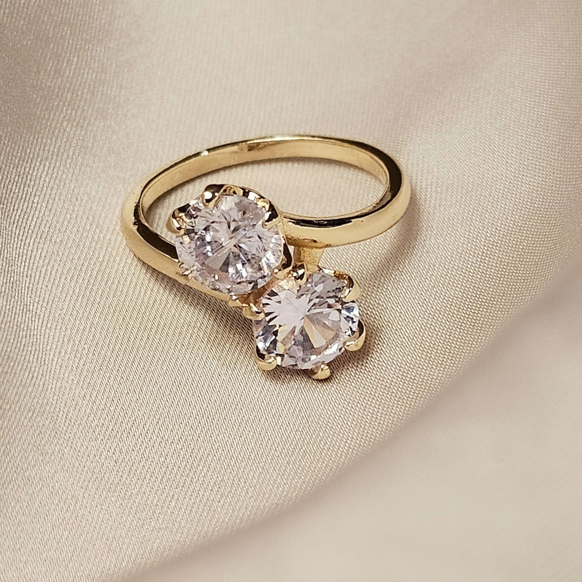 Huretailers - Cubic double round gold ring - FAH Jewelry