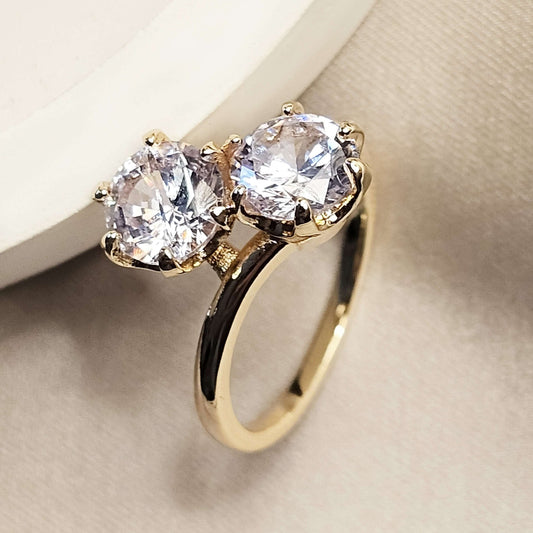 Huretailers - Cubic double round gold ring - FAH Jewelry