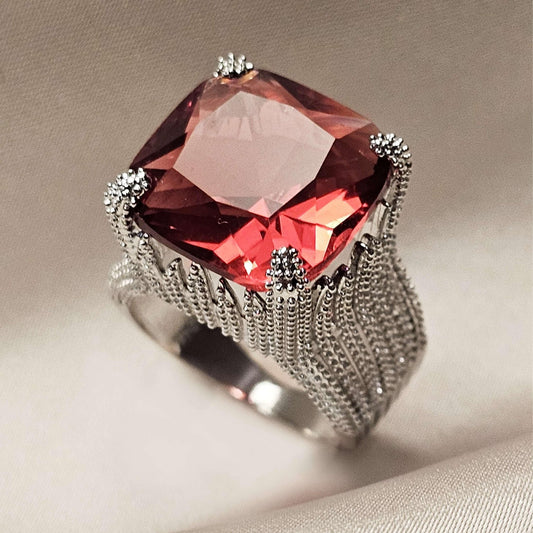 Luxurious Charming Faux Ruby Ring Cubic Square Zirconia Ring - FAH Jewelry