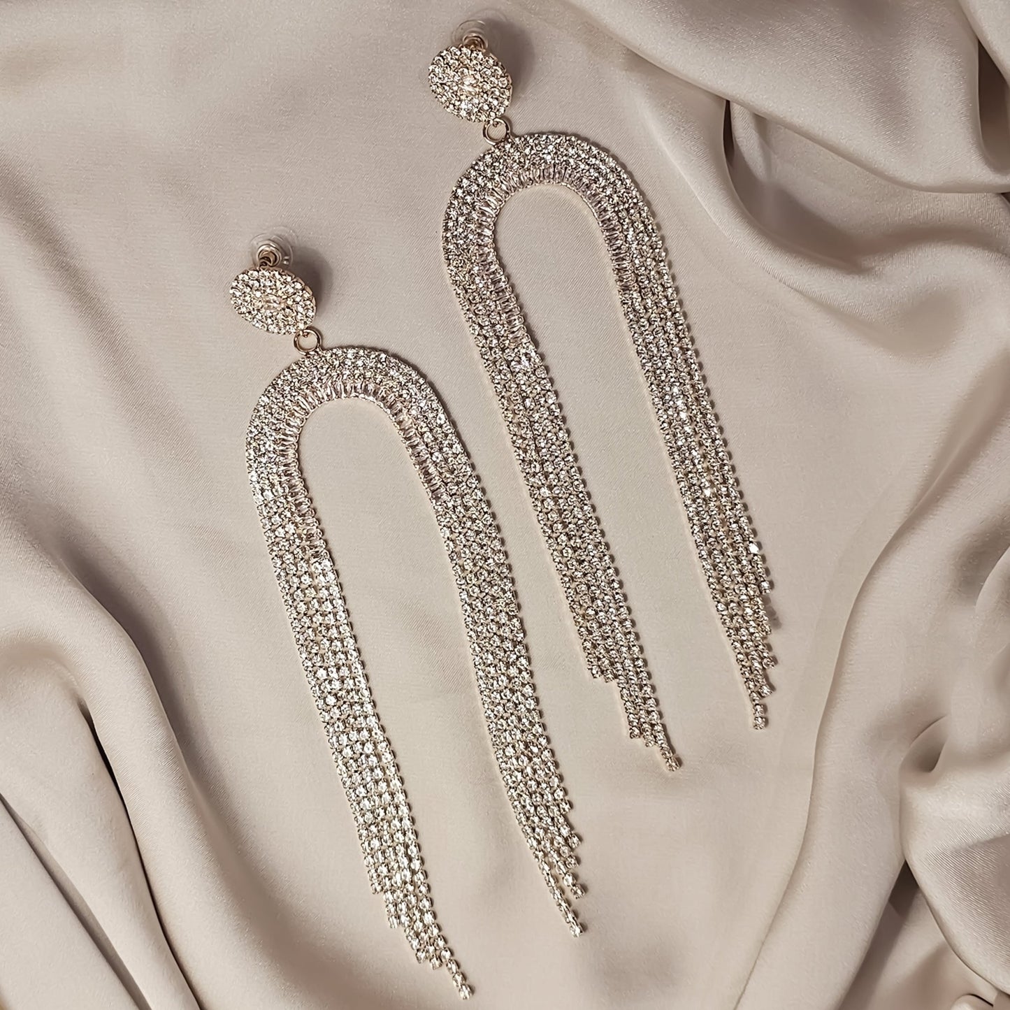 luxury and shining Rhinestone long chain hanging earrings - FAH Jewelry