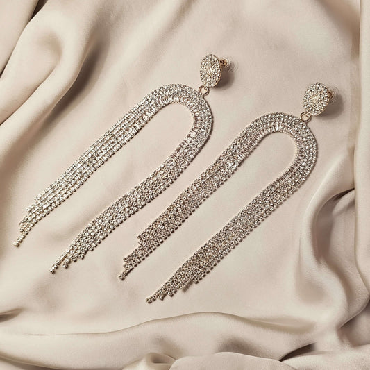 luxury and shining Rhinestone long chain hanging earrings - FAH Jewelry