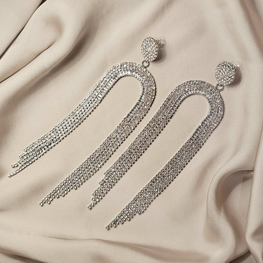 luxury and shining Rhinestone long chain hanging earrings - FAH Jewelry