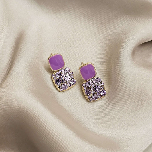 Minimalist Purple Squares Full of Drill Drop Earrings - FAH Jewelry