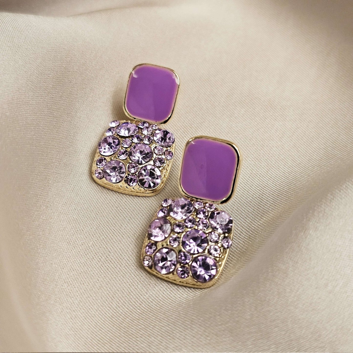 Minimalist Purple Squares Full of Drill Drop Earrings - FAH Jewelry