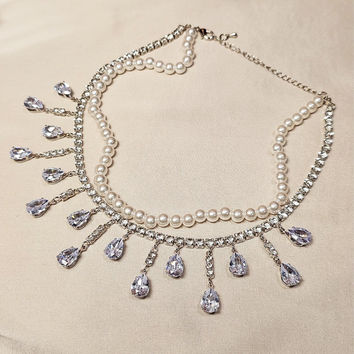 Zircon Pearl Daimond Droplets Necklace