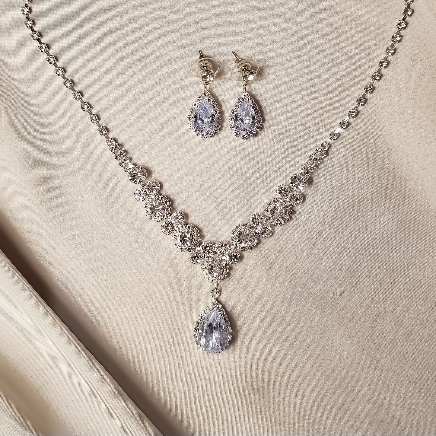 Cubic Zirconia Backdrop Necklace Set