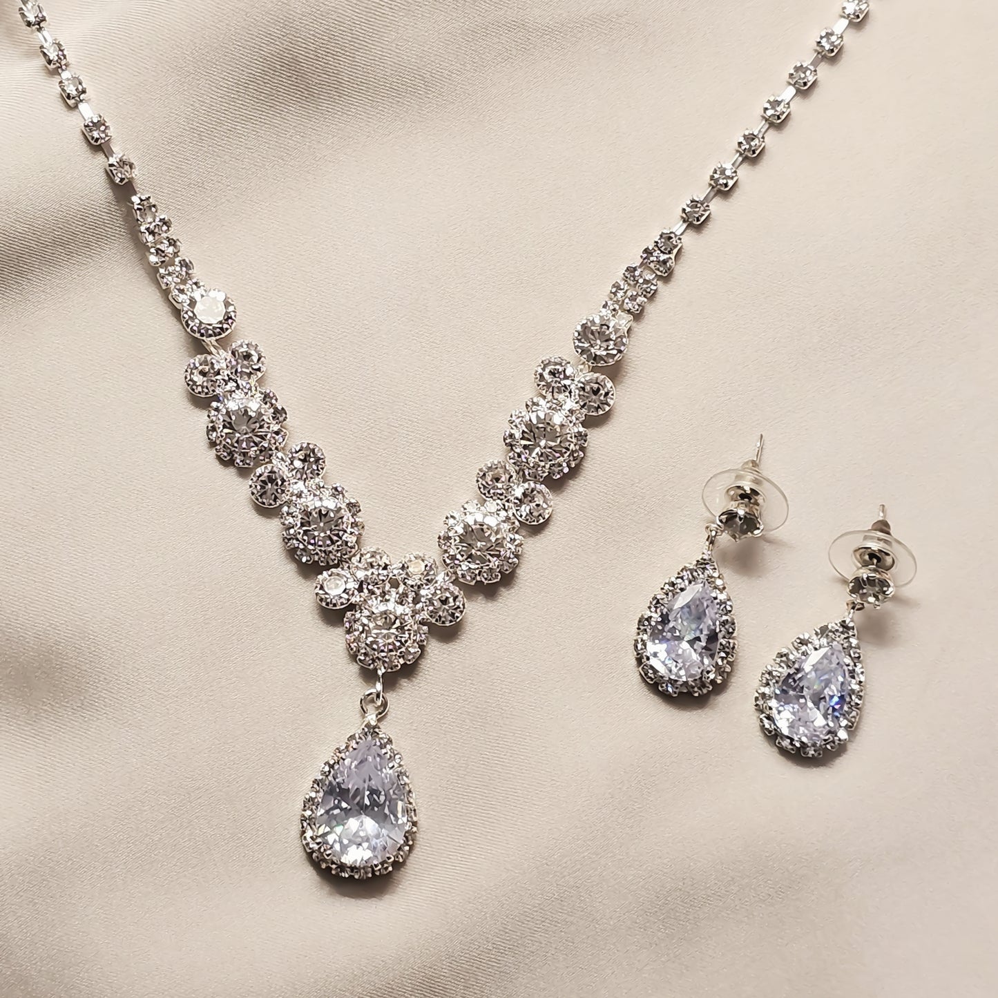 Cubic Zirconia Backdrop Necklace Set