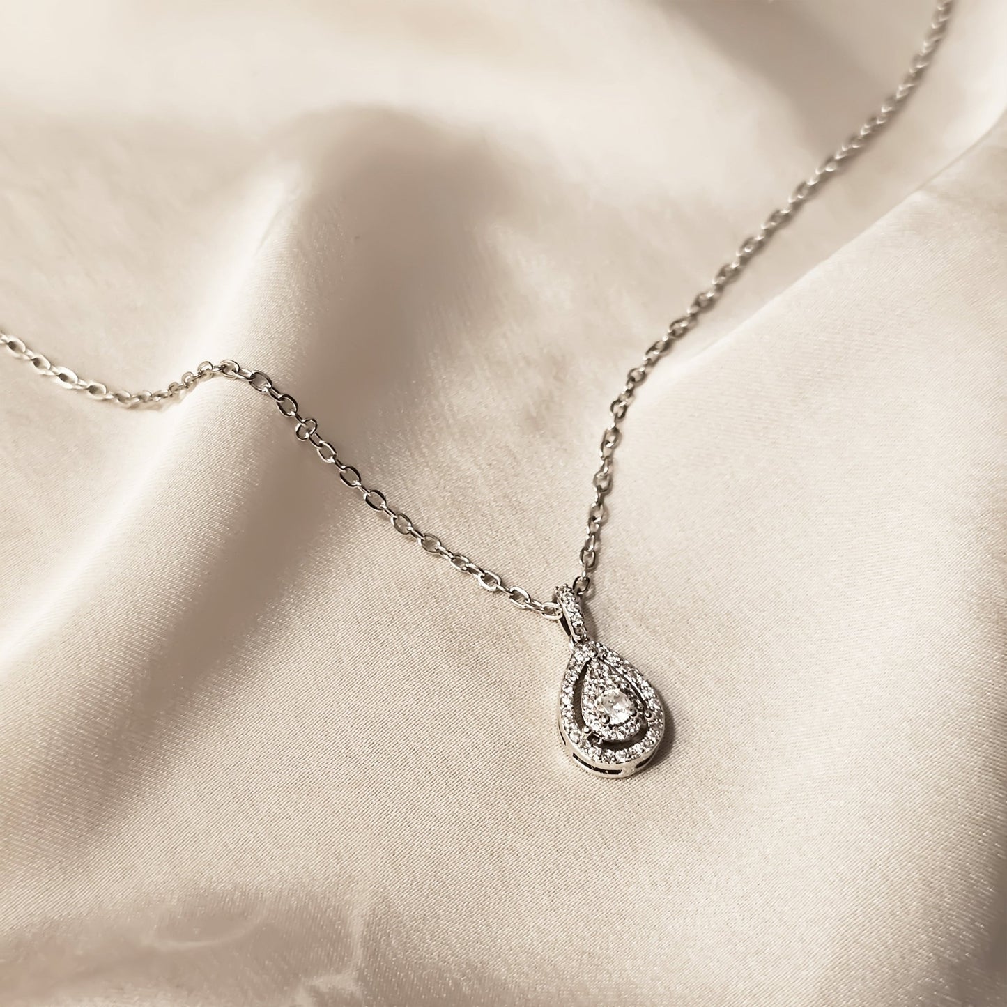 Pave Cubic Zirconia Water Drop Shape Pendant - FAH Jewelry