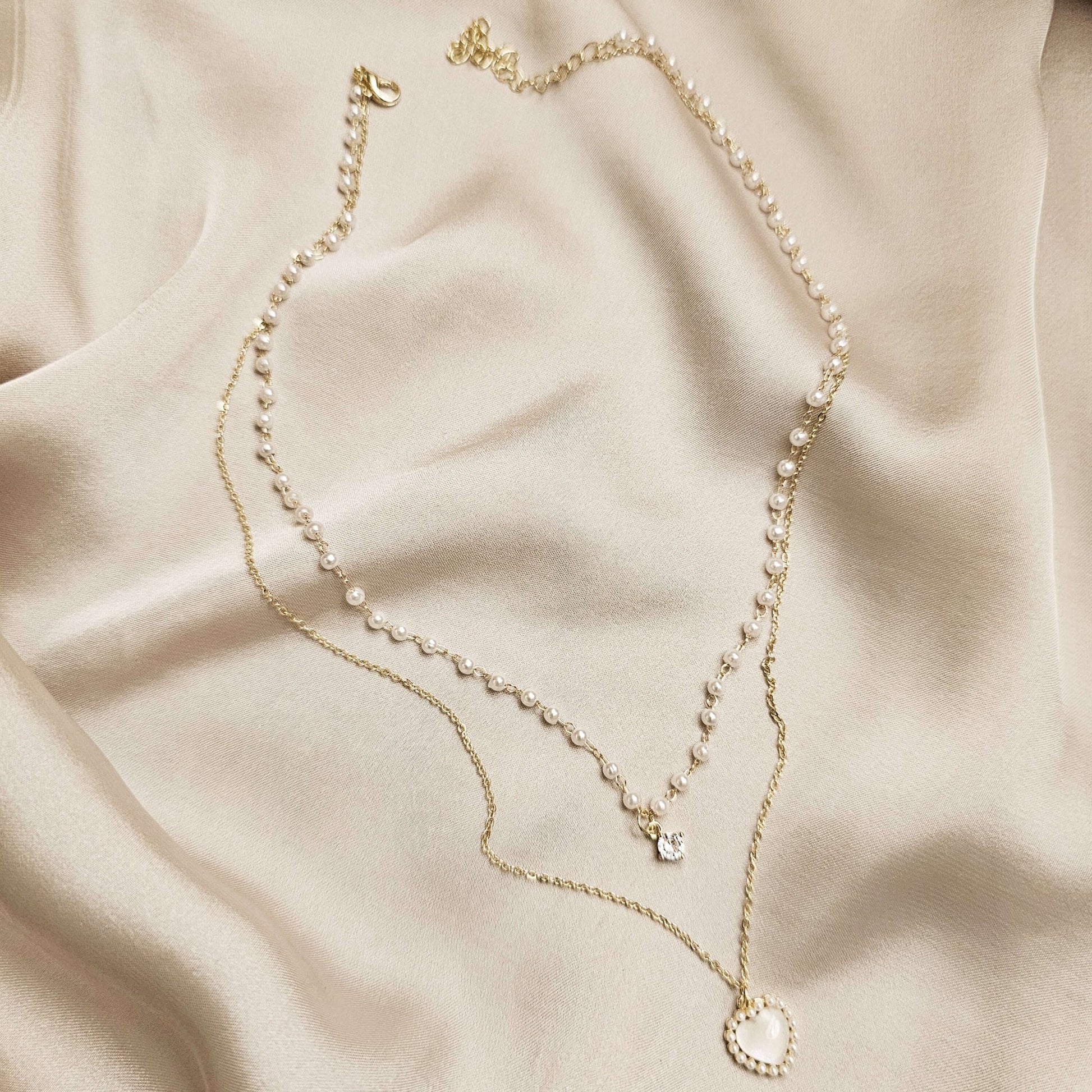 Pearl Double - layer love Necklace Collarbone Chain and Neck Chain - FAH Jewelry