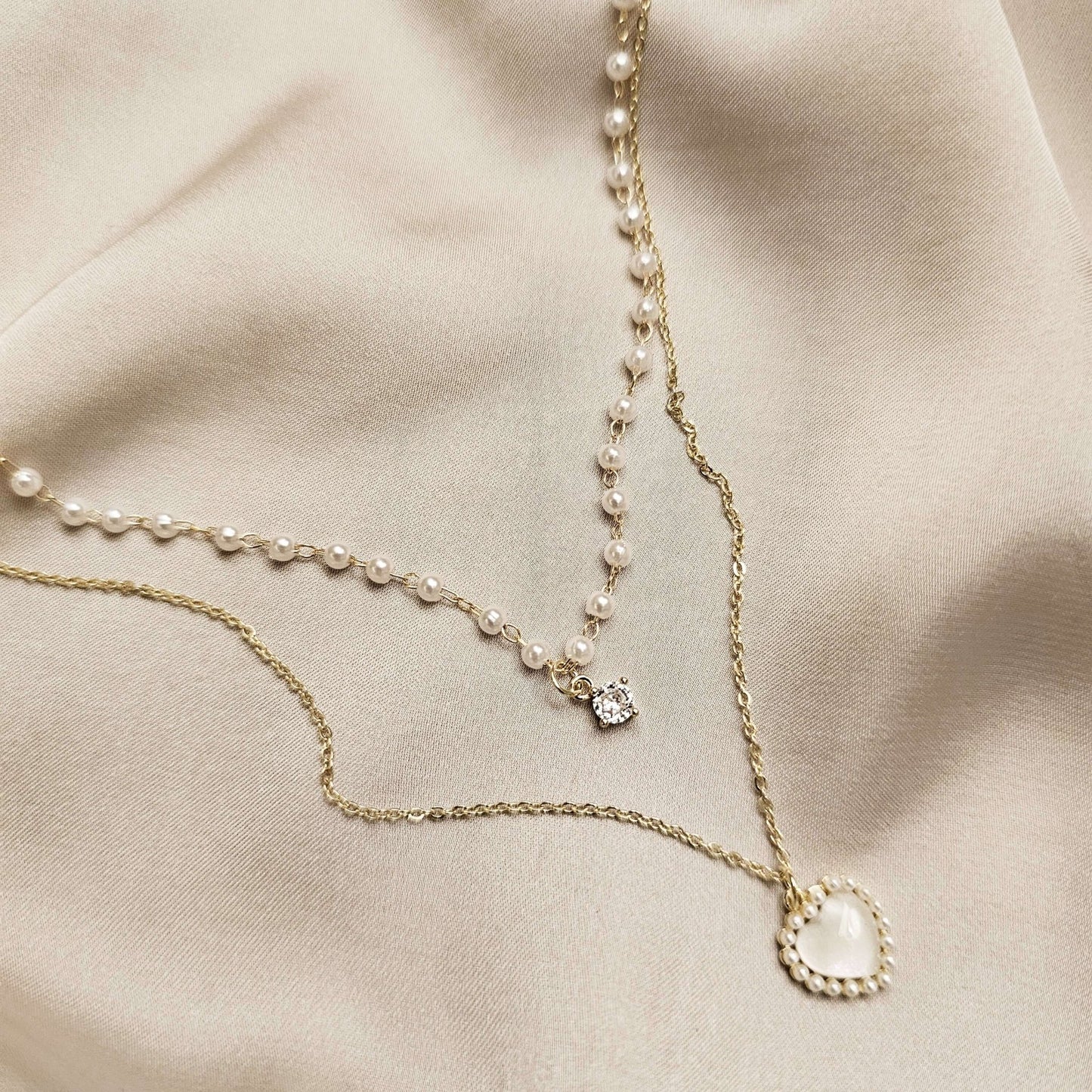 Pearl Double - layer love Necklace Collarbone Chain and Neck Chain - FAH Jewelry