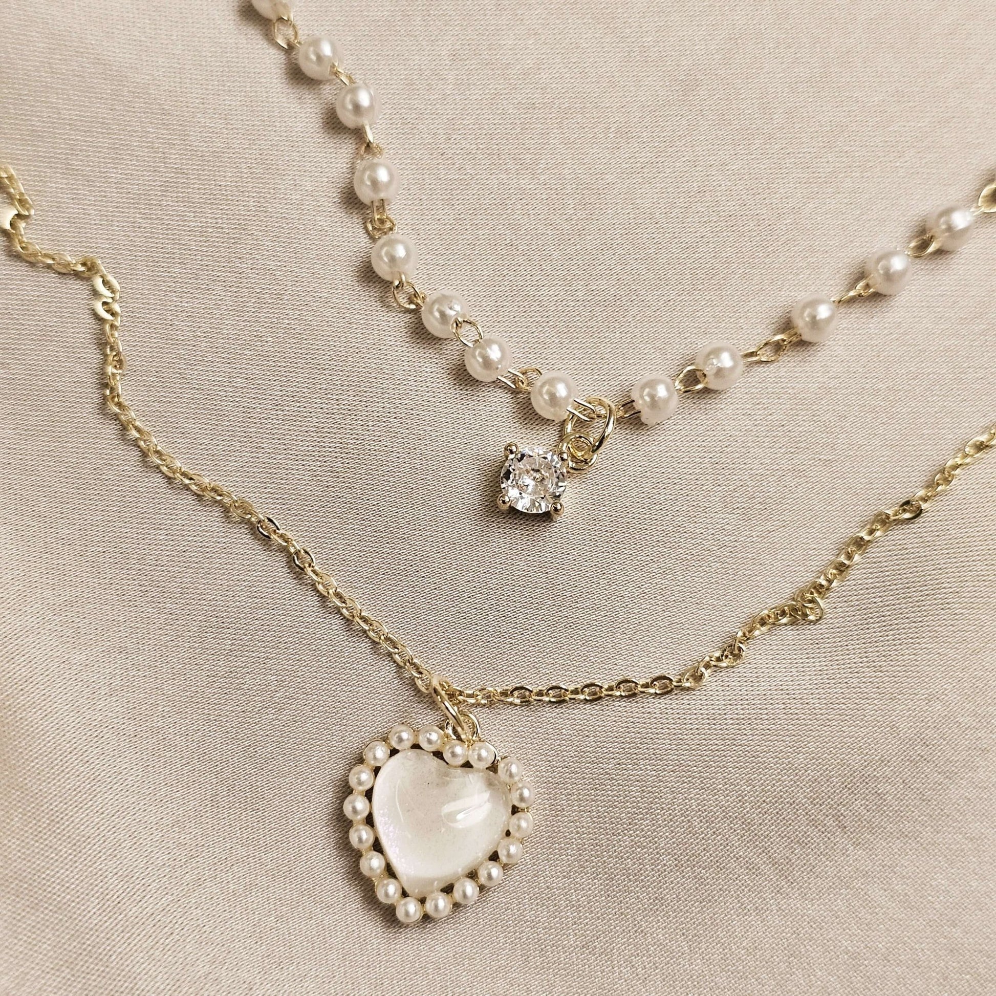 Pearl Double - layer love Necklace Collarbone Chain and Neck Chain - FAH Jewelry