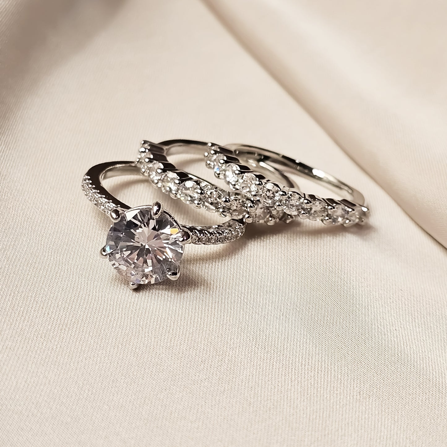 Classic Round Cut Sona Simulated Diamond 3PC Ring