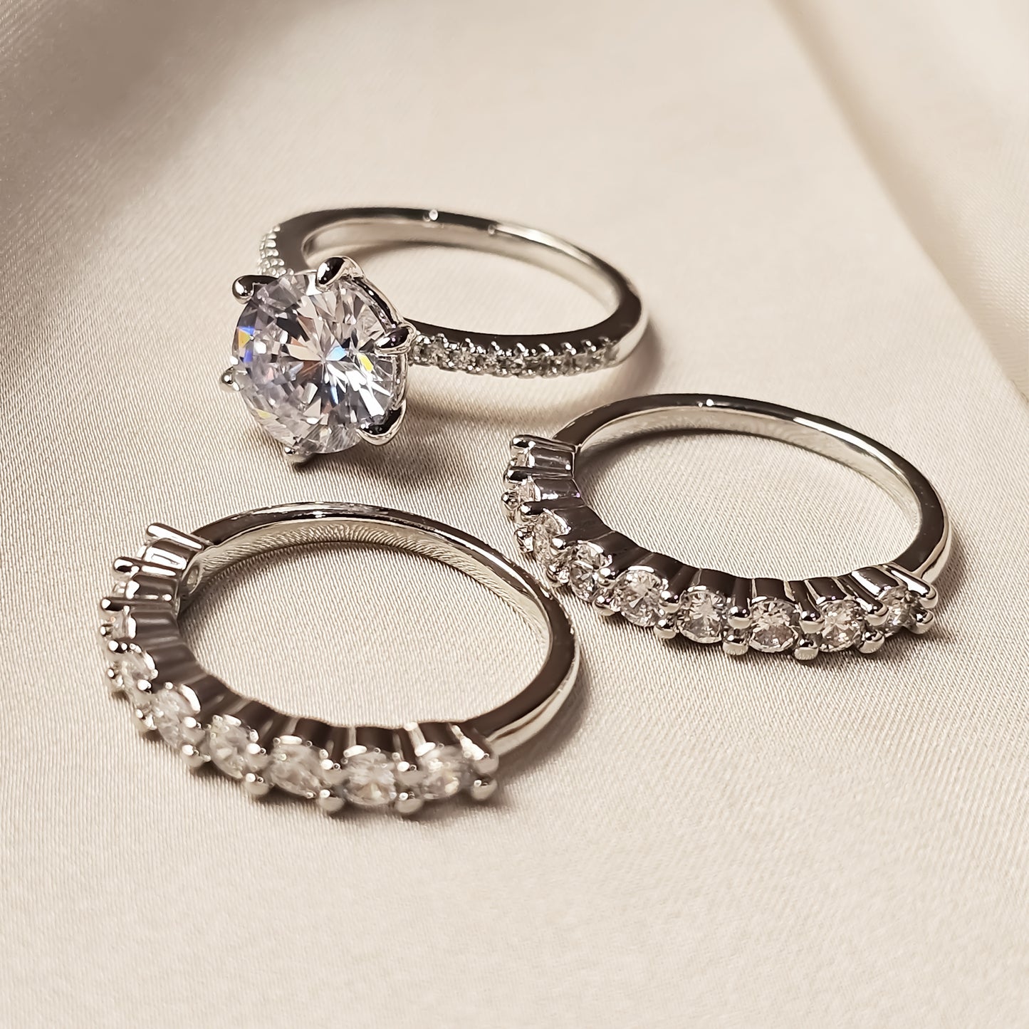 Classic Round Cut Sona Simulated Diamond 3PC Ring