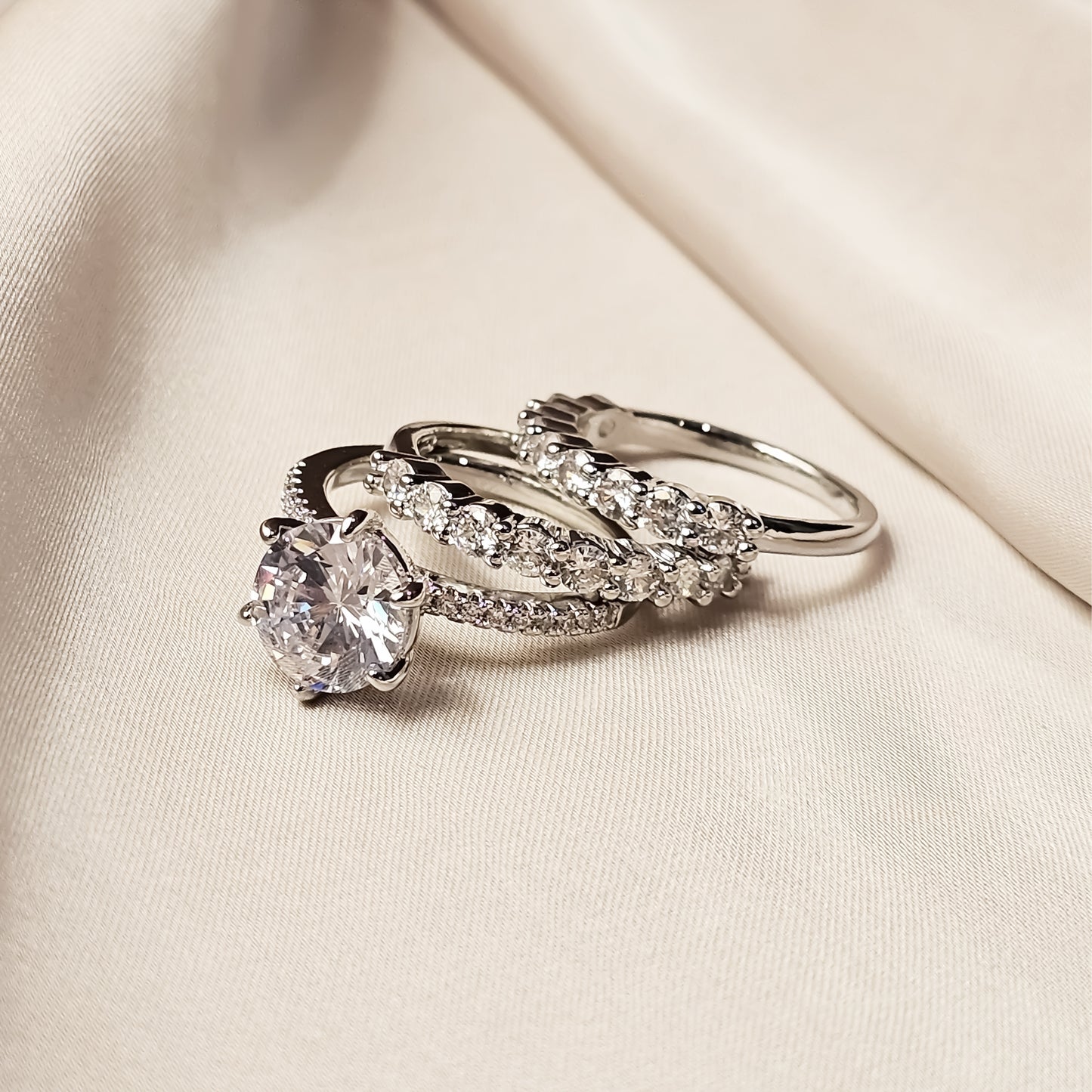 Classic Round Cut Sona Simulated Diamond 3PC Ring