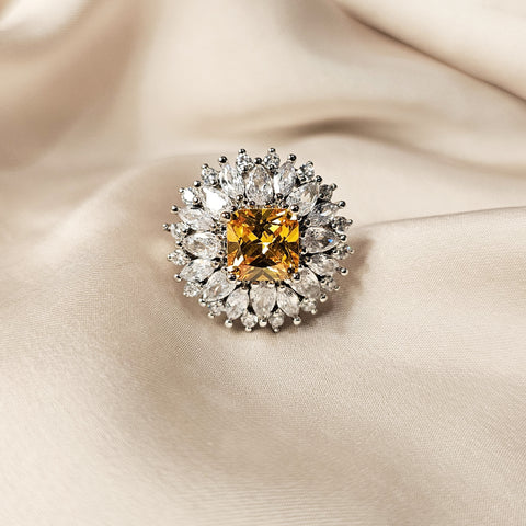 Synthetic Ascut Yellow Diamond Ornament Ring