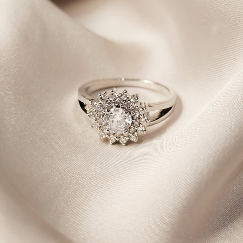 Zircon Cluster Halo Ring Sterling Silver