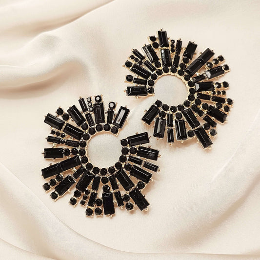 Rhinestone Sparkle Earring Black - FAH Jewelry