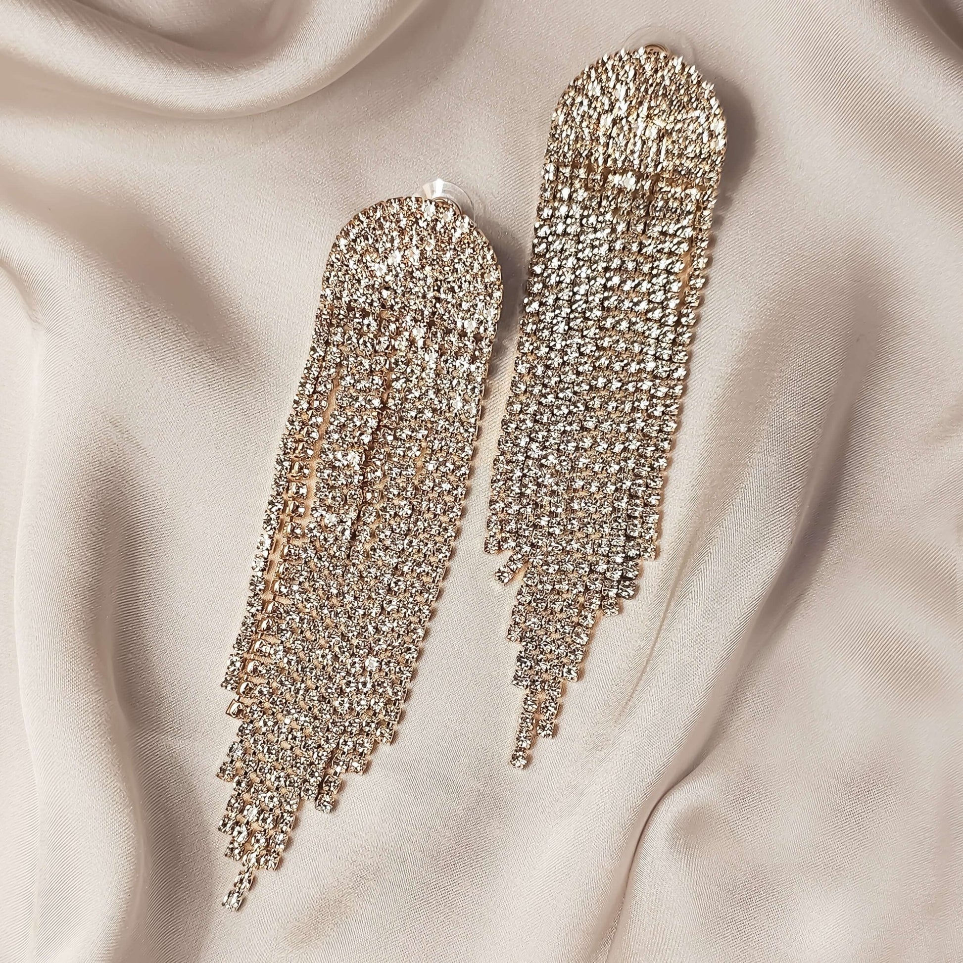 Shiny Rhinestone Crystal Chandelier Tassel Earrings - FAH Jewelry