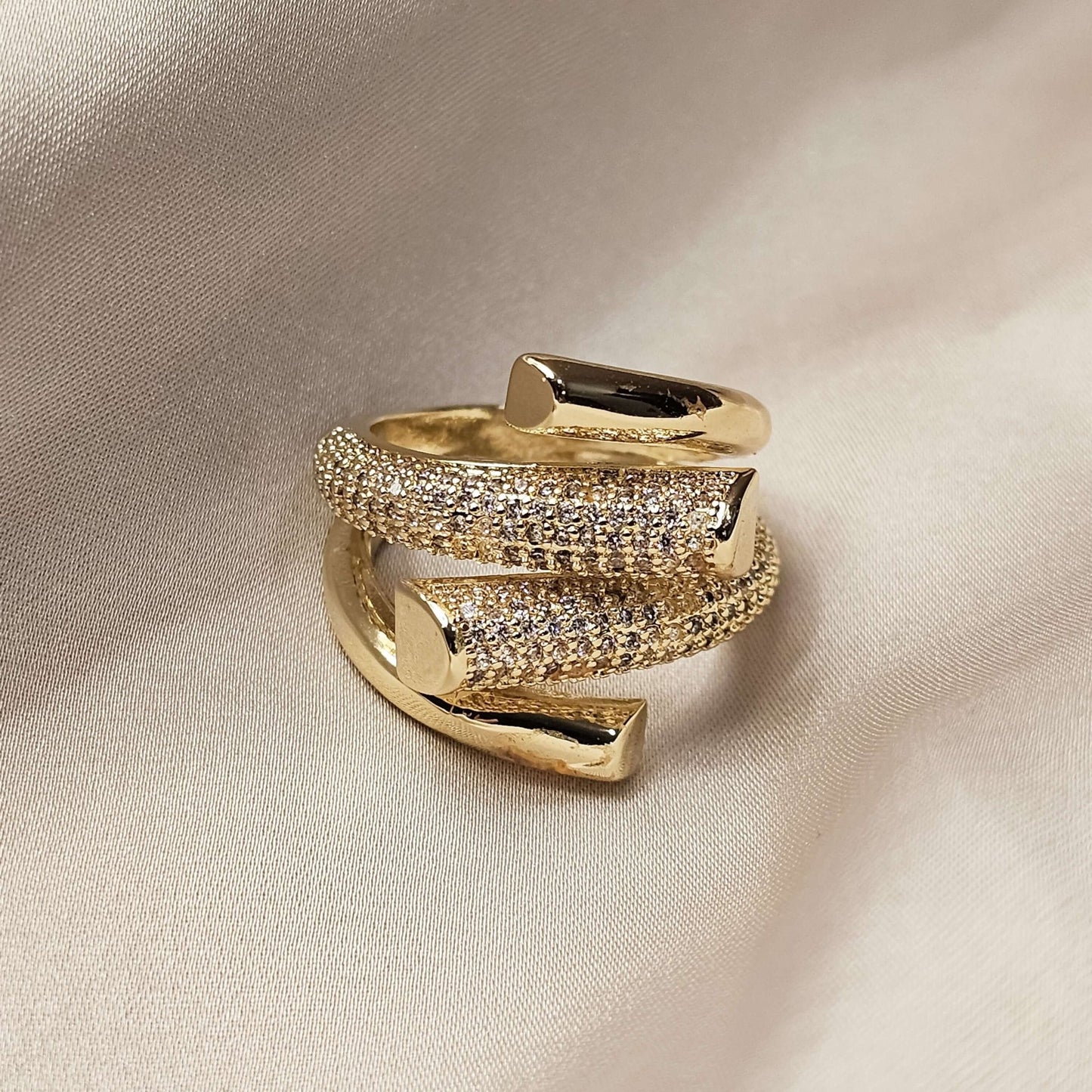 Sparkling Gold Knitting Needle Ring - FAH Jewelry