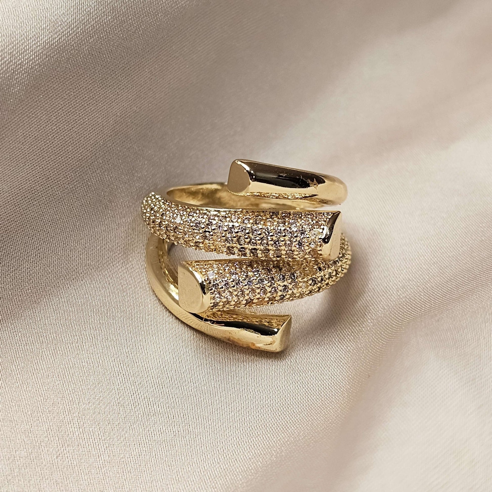 Sparkling Gold Knitting Needle Ring - FAH Jewelry