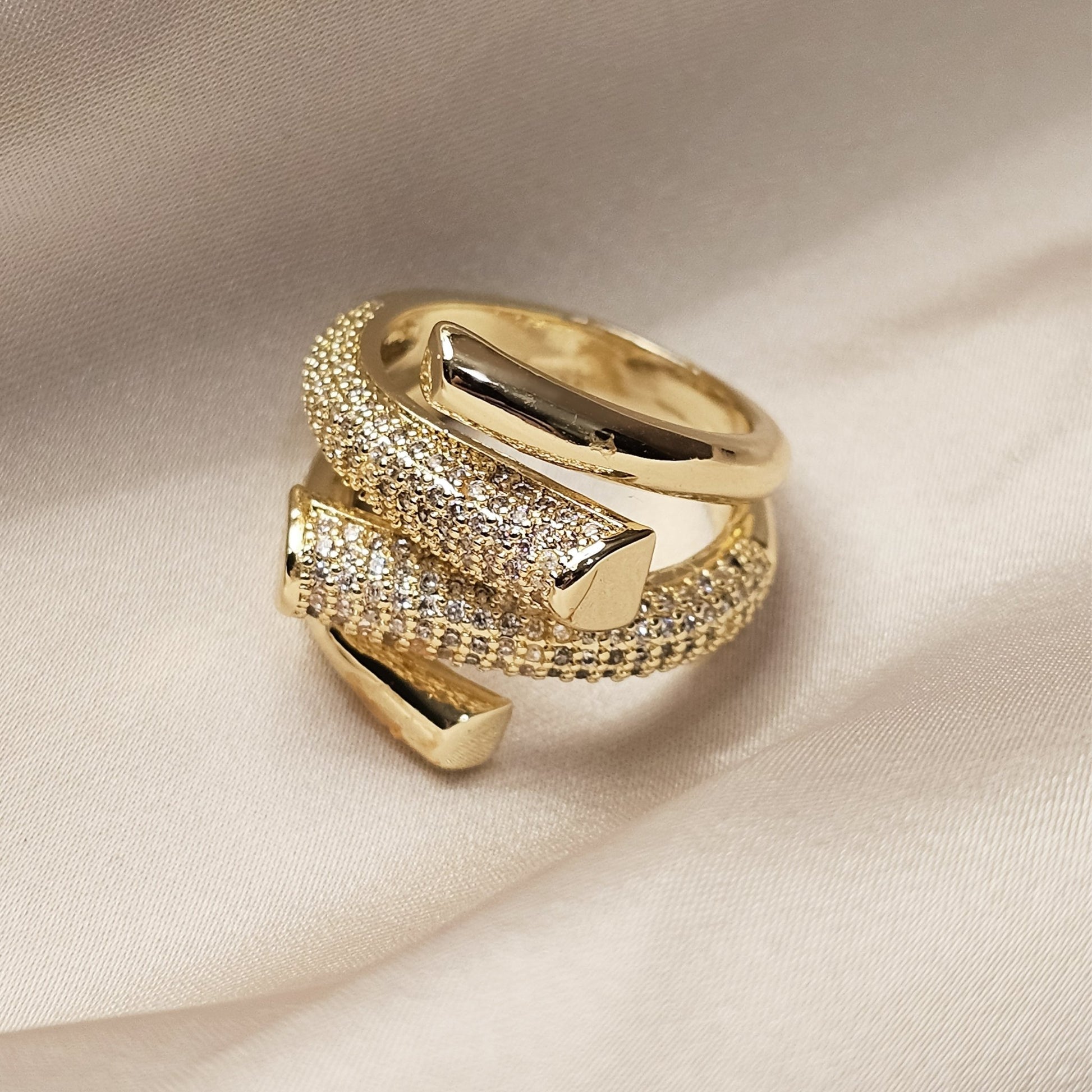 Sparkling Gold Knitting Needle Ring - FAH Jewelry