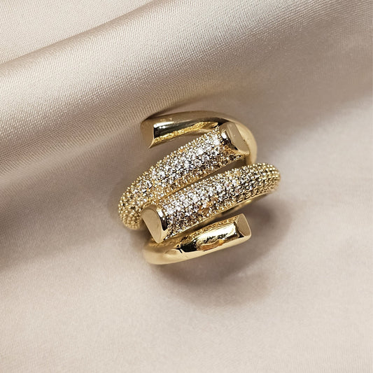 Sparkling Gold Knitting Needle Ring - FAH Jewelry