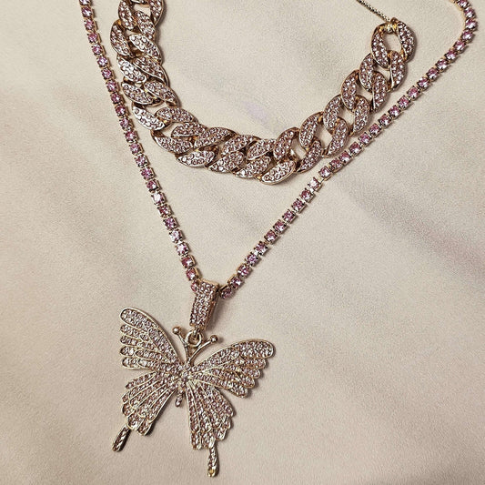 Sparkly Butterfly Rhinestone­ Pendant Necklace - FAH Jewelry