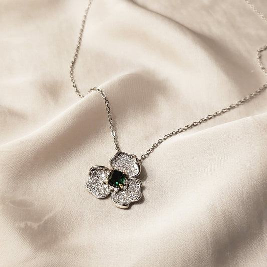 Sterling Silver Green Stone Dimond Look Pendant - FAH Jewelry