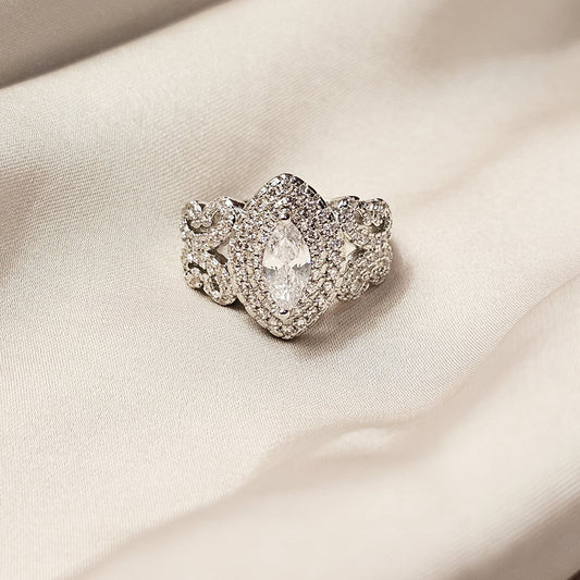 Sterling Silver Luxury Marquise Cut SONA Ring - FAH Jewelry