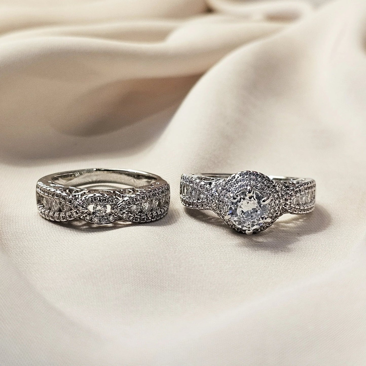 Zircon Double Diamond Brilliant Cut 2 Piece Ring - FAH Jewelry