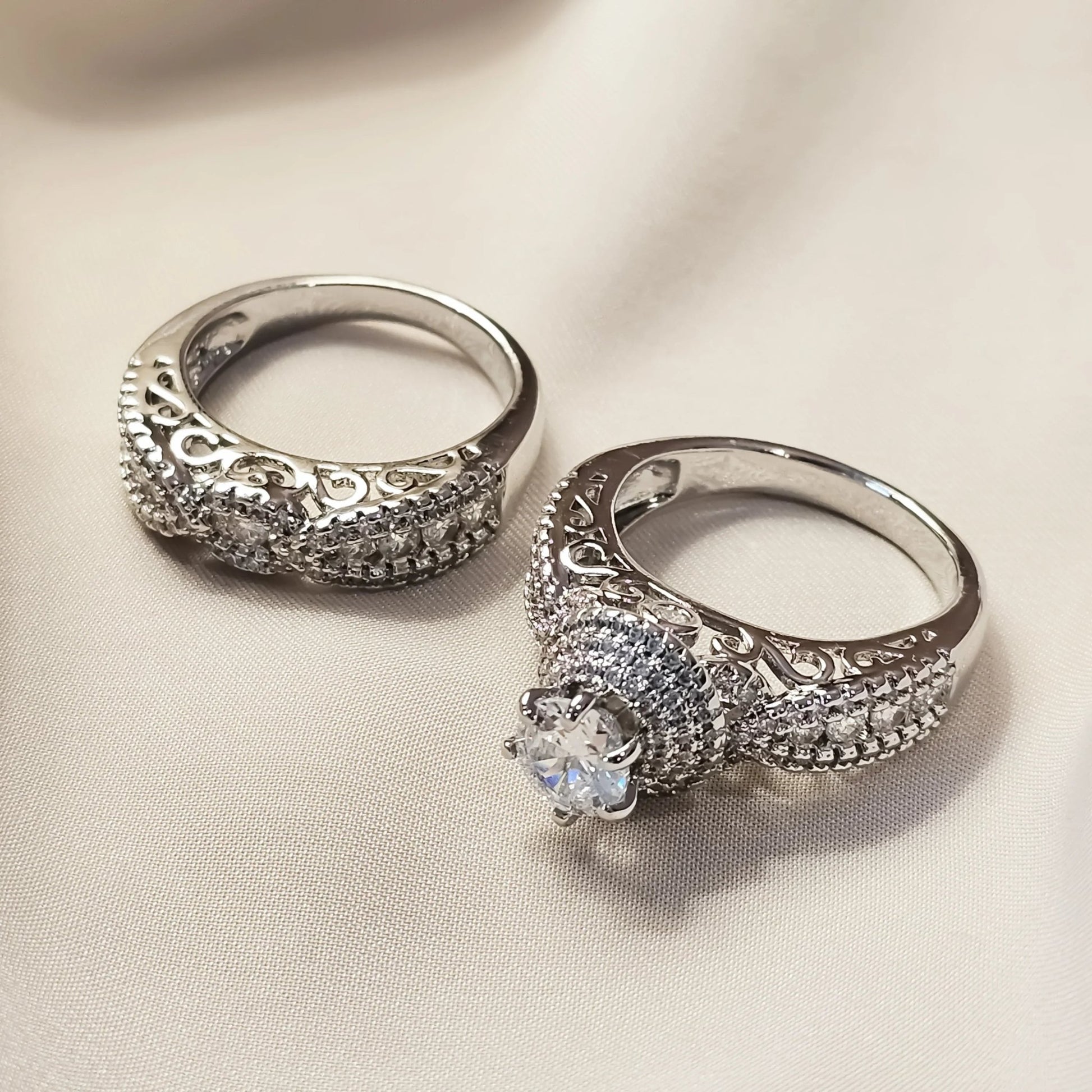 Zircon Double Diamond Brilliant Cut 2 Piece Ring - FAH Jewelry