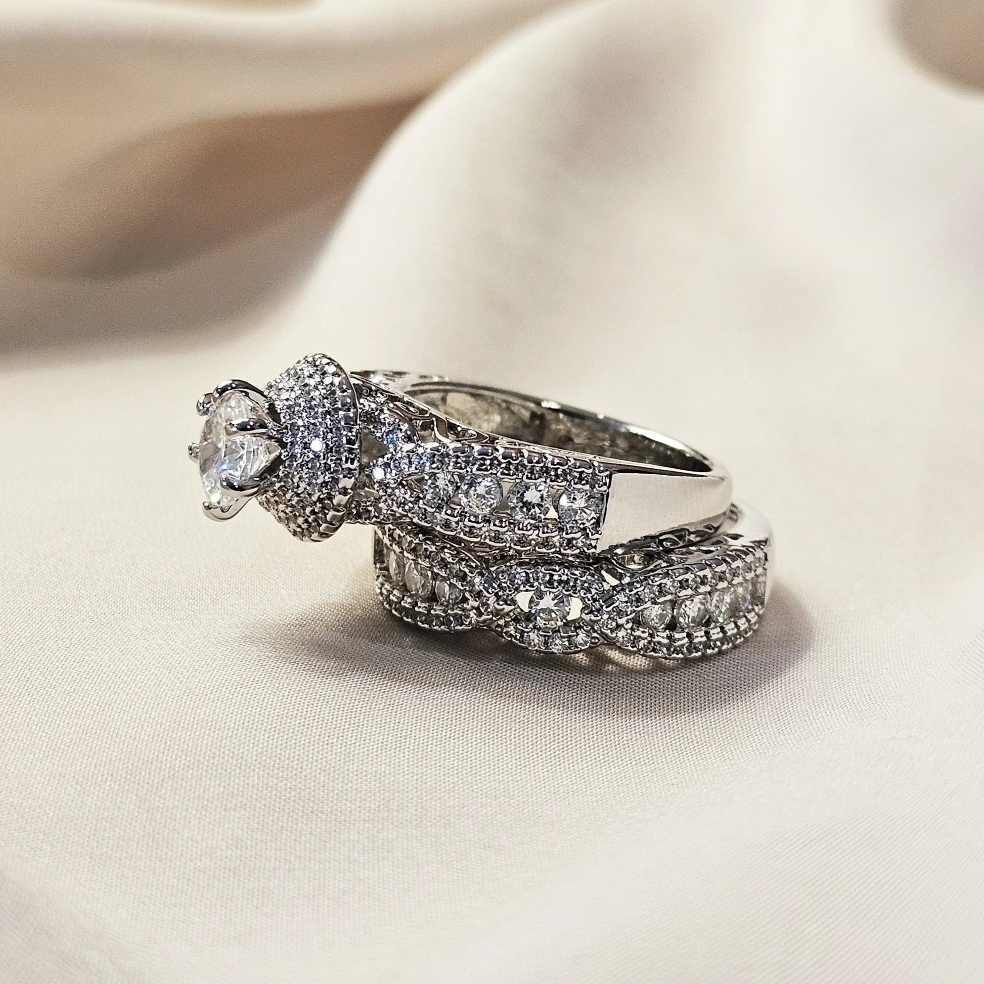 Zircon Double Diamond Brilliant Cut 2 Piece Ring - FAH Jewelry