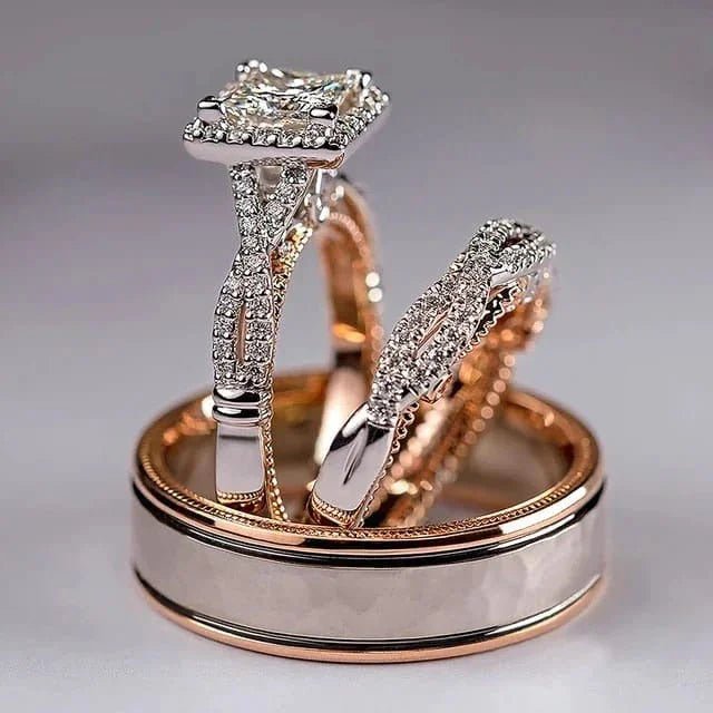 3 Piece - Double Tone Diamantes Ring - FAH Jewelry