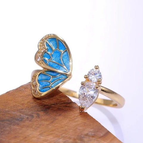 One Wing Blue Butterfly Zircon Ring