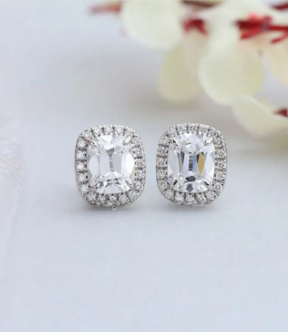 Cushion Lab Grown Diamond Halo Stud Earrings