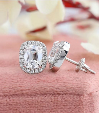 Cushion Lab Grown Diamond Halo Stud Earrings